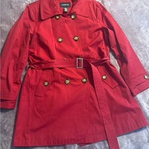 London Fog Red Trench Coat with Gold Buttons